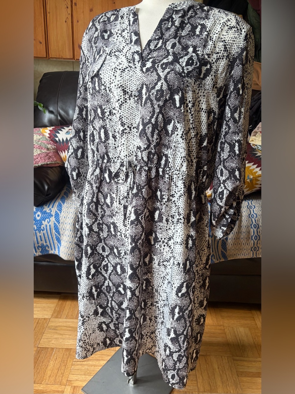 Warehouse One Black & White Snake Print Reptile Dress Plus Size 2X